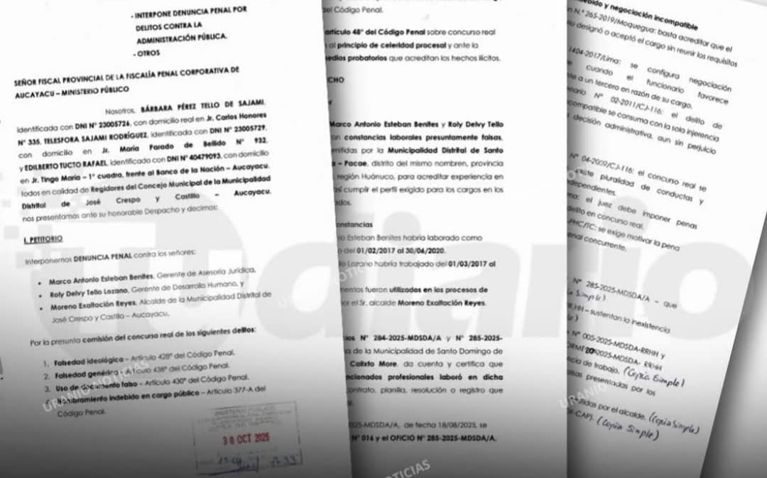 CESAN A DOS GERENTES DE LA MUNICIPALIDAD DE AUCAYACU POR PRESUNTA FALSIFICACIÓN EN SUS HOJAS DE VIDA