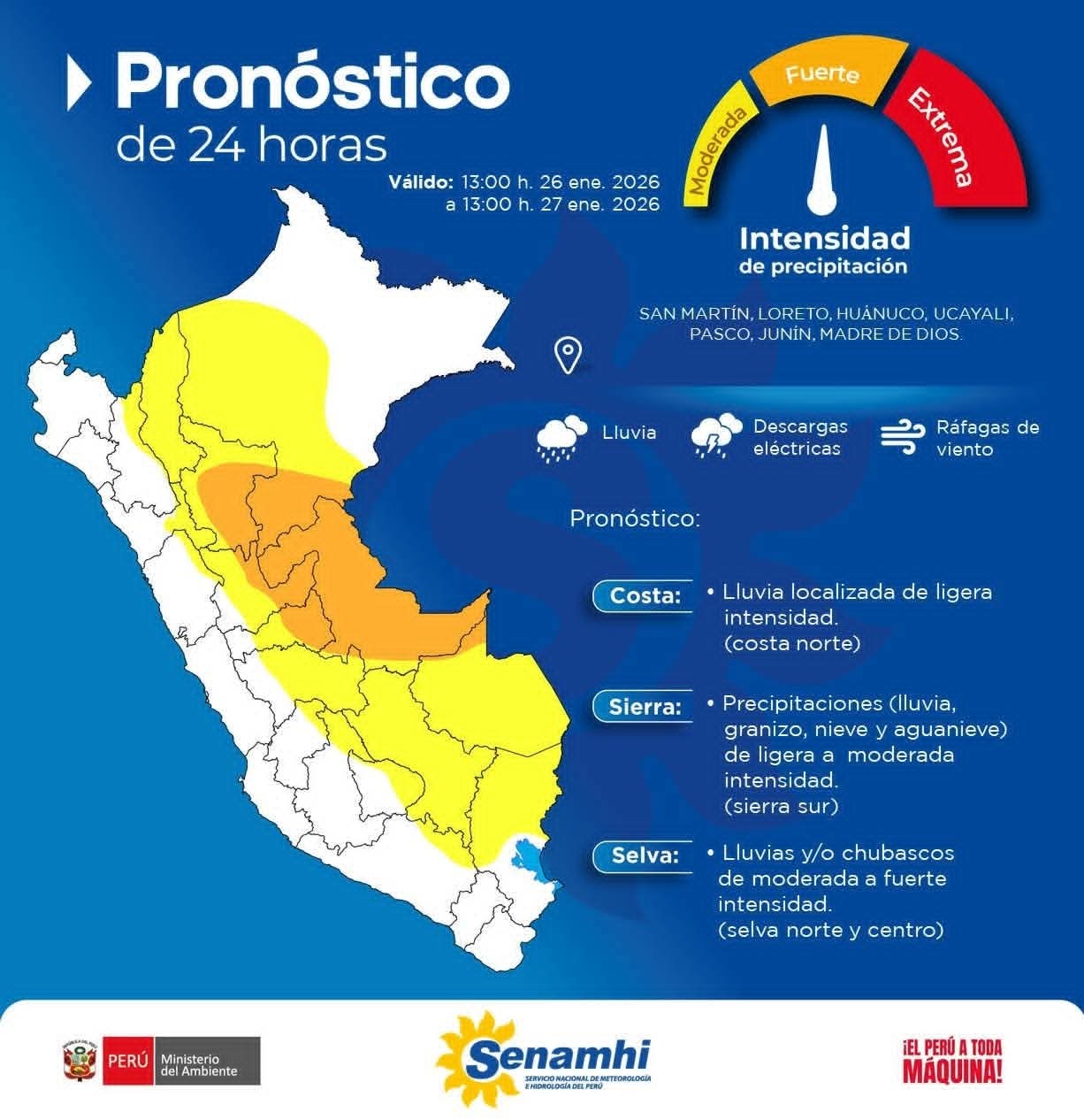 ANUNCIAN LLUVIAS EN DIVERSOS SECTORES DE LA SELVA PERUANA